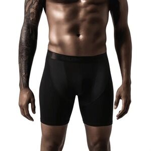 Adeleiber Mens Boxer Briefs 2 Pack Black Navy Blue Athletic Mesh Long Leg Trunks
